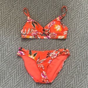 Orange floral swimsuit set.